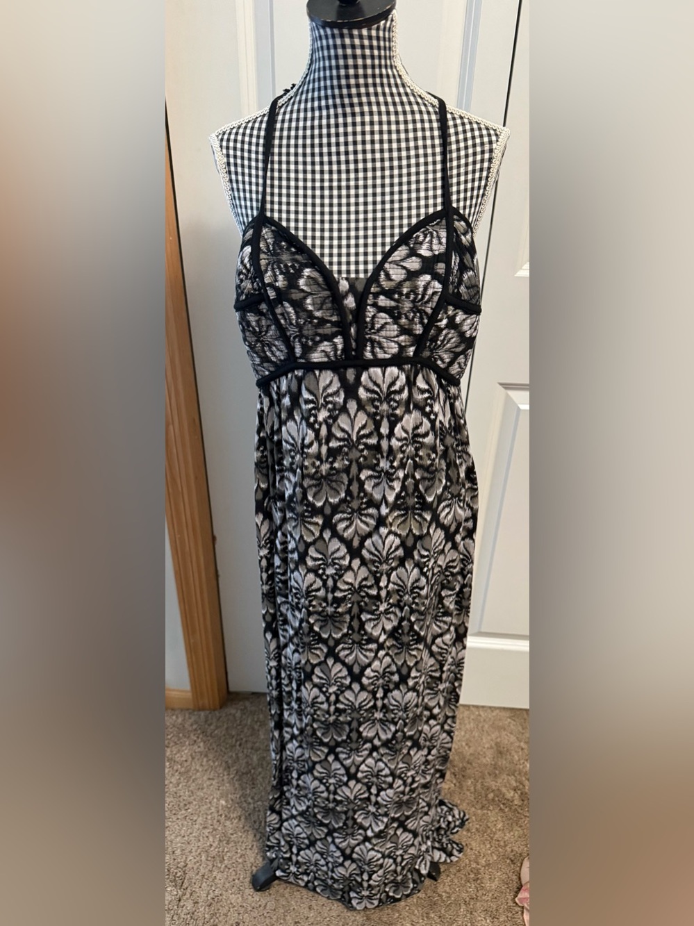 Xhilaration Black and White Lace-Overlay Maxi Dress